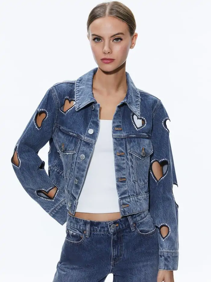 JEFF HEART EMBELLISHED CROPPED DENIM JACKET